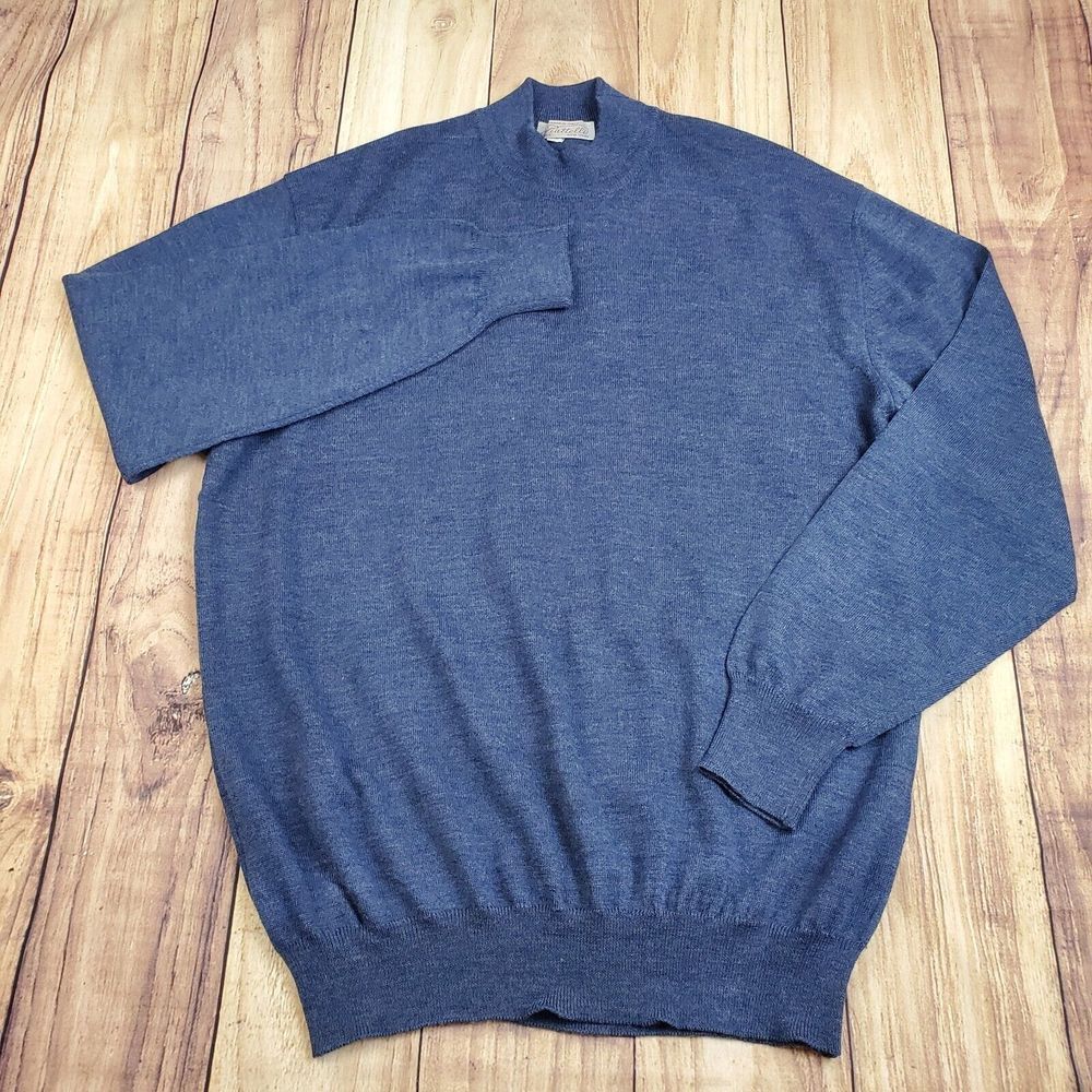 Piattelli Sweater Mens‎ Large Blue Adult Casual 100% Wool Pullover Italy